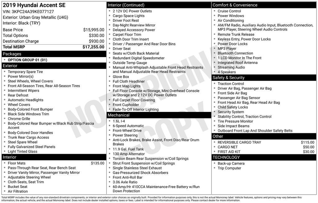 2019 Hyundai ACCENT SE