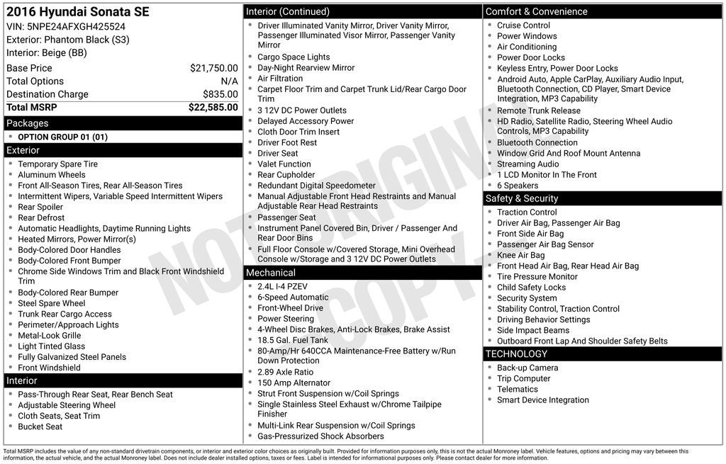 2016 Hyundai SONATA Base