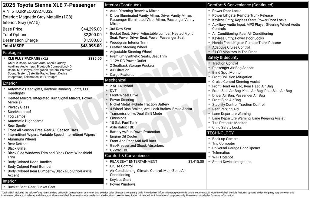 2025 Toyota SIENNA XLE XLE 7 Passenger