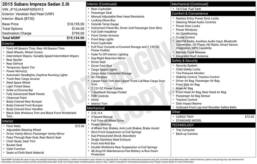 2015 Subaru Impreza 2.0i