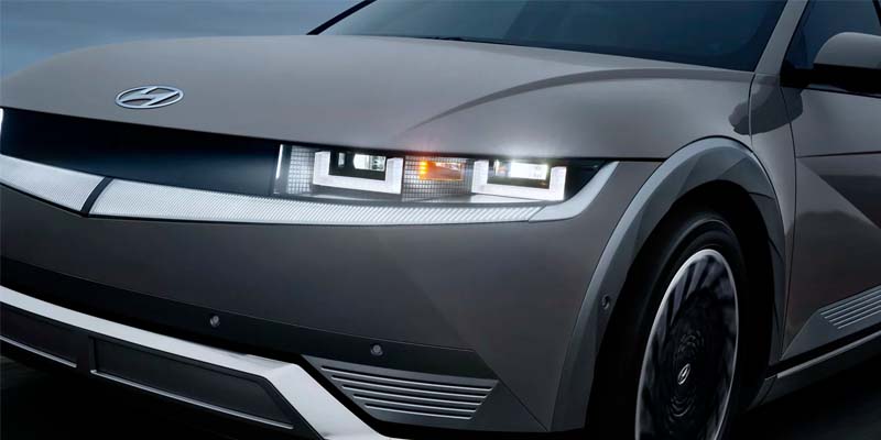 Close-up front grille and headlight of Hyundai Ioniq